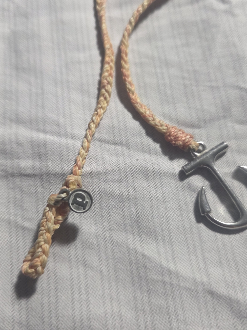 Pura Vida Peach and Cream Braided Necklace with Silver Anchor